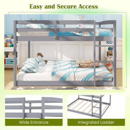 Goflame Full Over Full Bunk Bed Solid Wood Kids Bunk Bed with Full-Length Guardrails