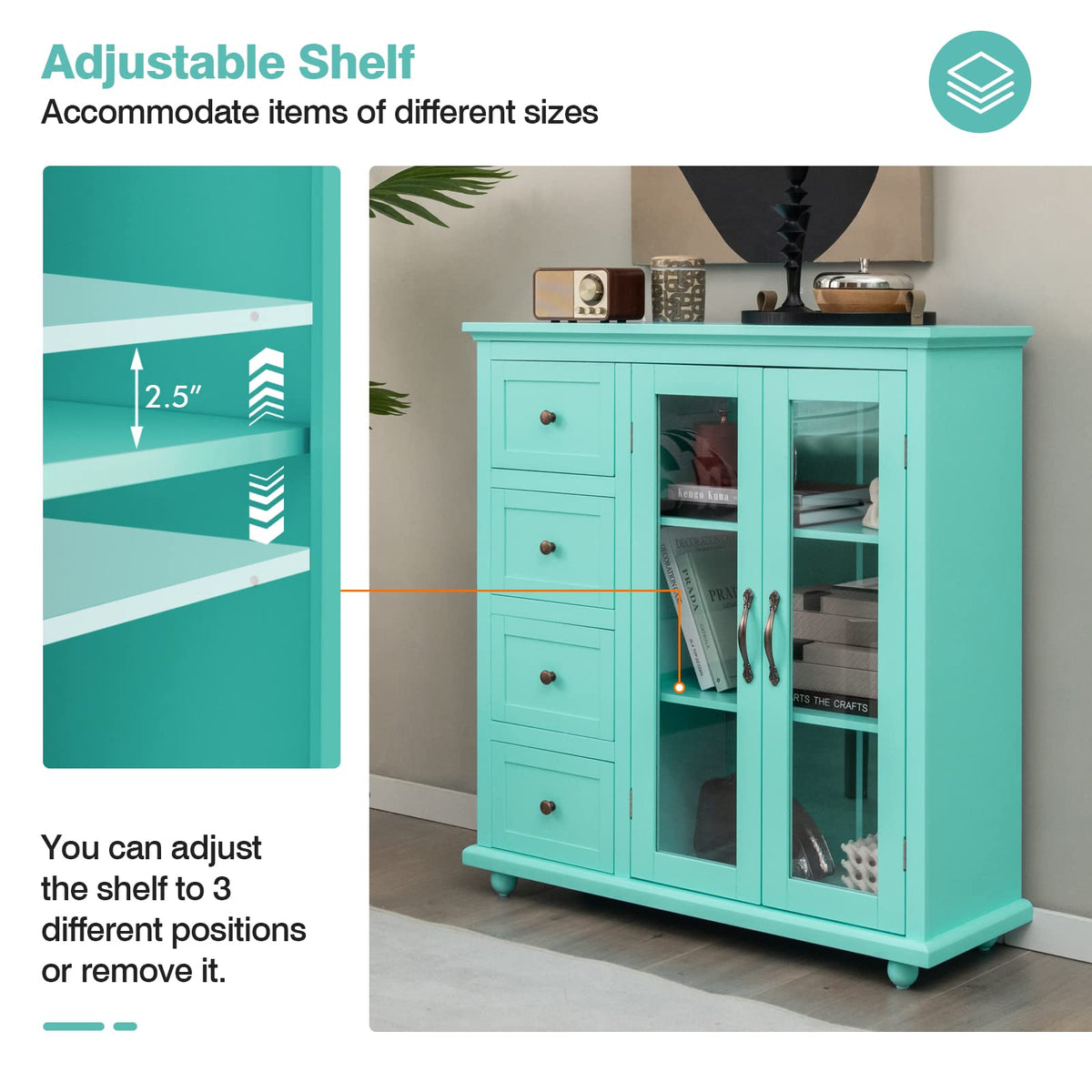 Goflame Buffet Sideboard with Storage - Kitchen Pantry Cabinet with 2 Doors, 4 Drawers, Adjustable Shelf
