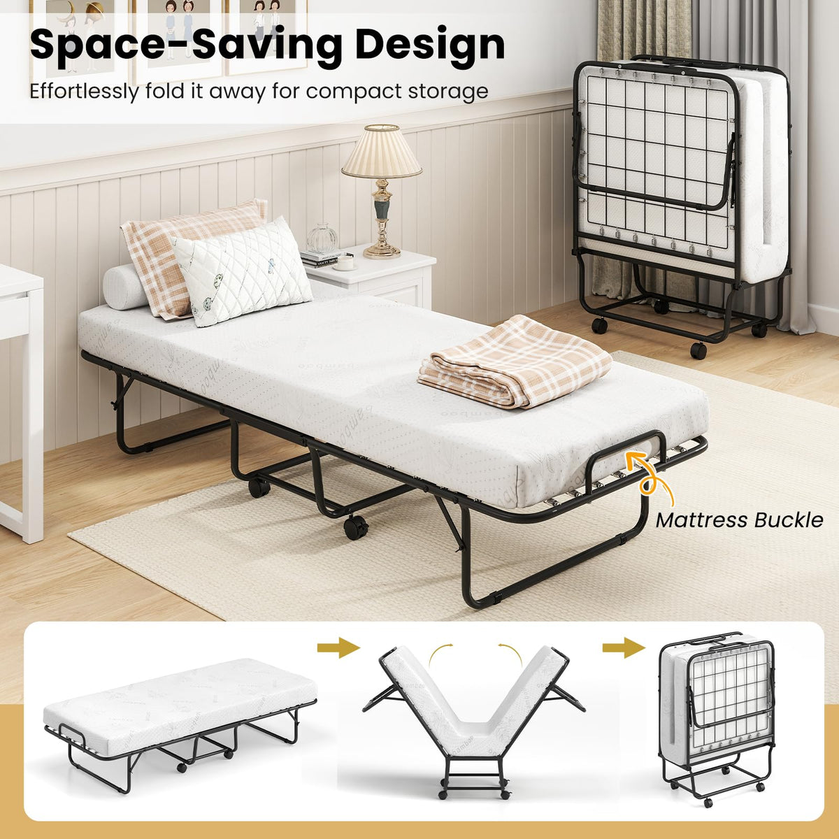 Goflame Folding Bed with Mattress for Adults