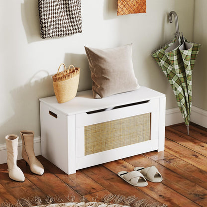 Goflame Rattan Storage Bench with Flip Top Lid & Safety Hinge