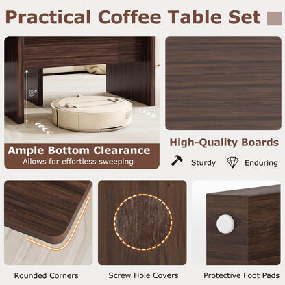 Goflame L-Shaped Coffee Table Set of 2 Modular Nesting Center Table with Grain Finish