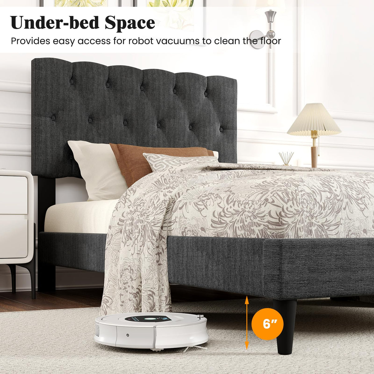 Modern Queen/Full/Twin Size Upholstered Platform Bed Frame with Diamond Tufting Headboard