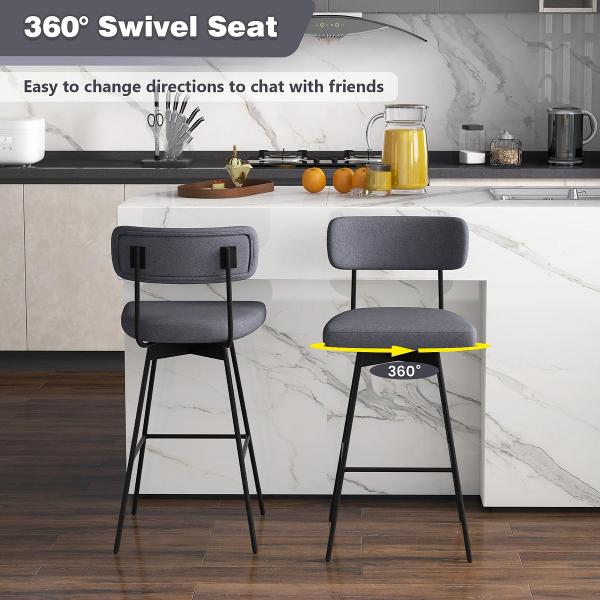 Goflame Swivel Bar Stools, Upholstered Bar Height Bar Chairs w/Padded Seat & Backrest