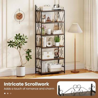 Goflame 6-Tier Bookshelf Industrial Bookcase with 2 Anti-Tipping Kits and Metal Frame