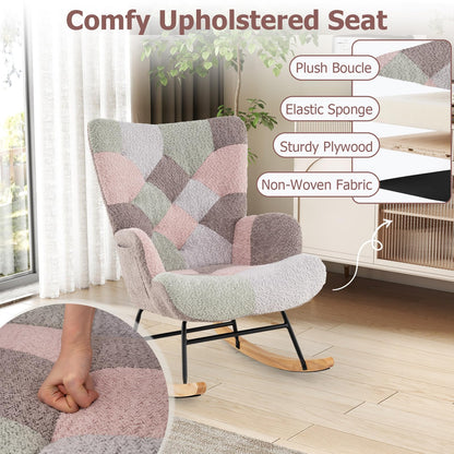 Goflame Rocking Chair Nursery Teddy Upholstered Glider Rocker w/Ergonomic High Backrest