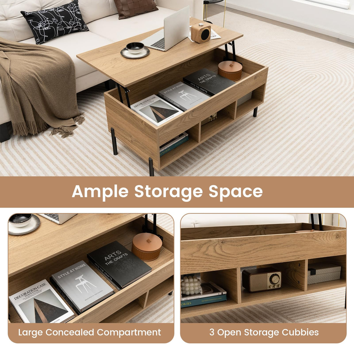 Goflame Lift Top Coffee Table - Living Room Center Table with Lifting Tabletop, Natural