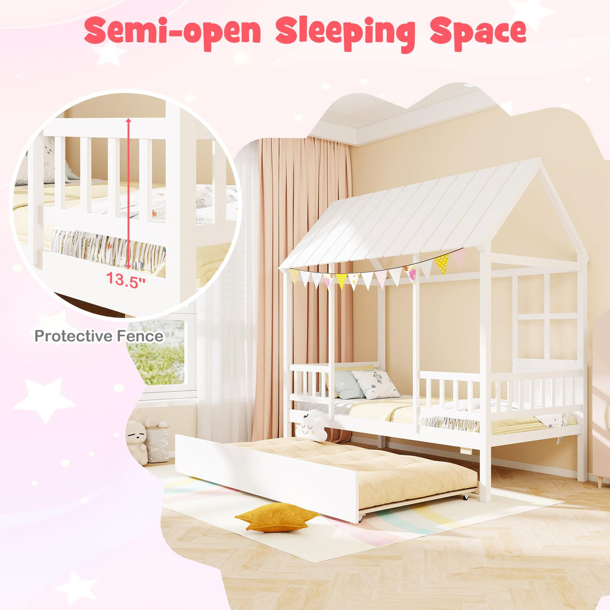 Goflame Twin House Bed with Trundle Bed Twin