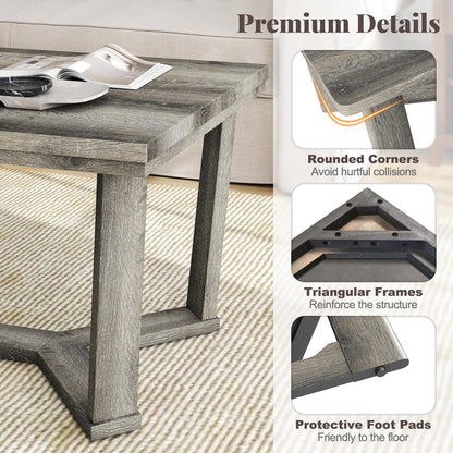 Goflame Farmhouse Wood Coffee Table with Cross-Shaped Base & Rubber Wood Frame