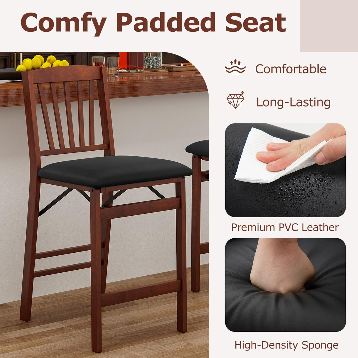 Goflame Folding Bar Stools Set, 24.5" Counter Height Bar Dining Chairs with Back