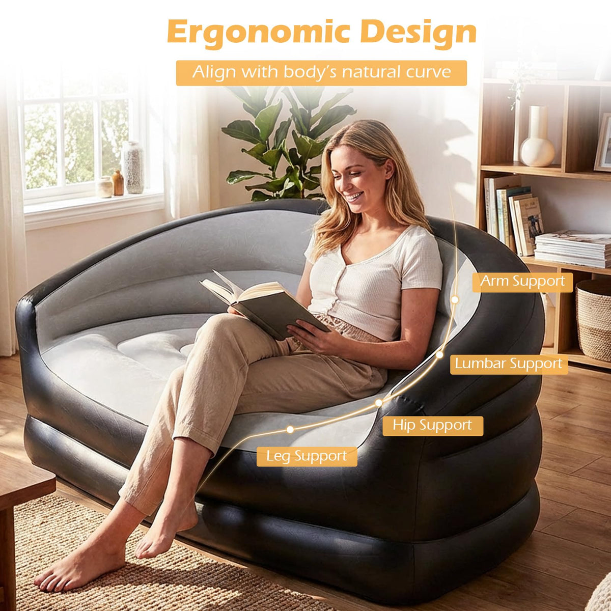 Goflame Inflatable Loveseat Couch Portable & Foldable 2-Seater Air Sofa(1/2)