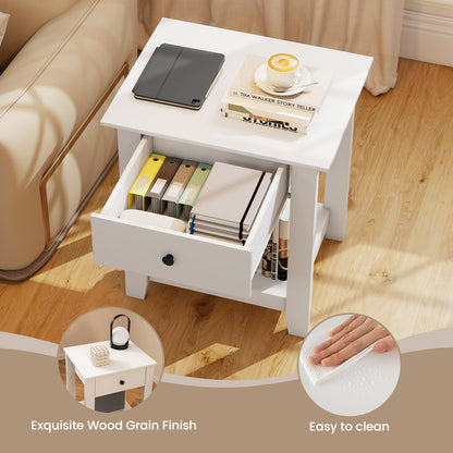 Goflame Nightstand with Drawer 2-Tier Modern Bedside Table with Open Shelf and Storage