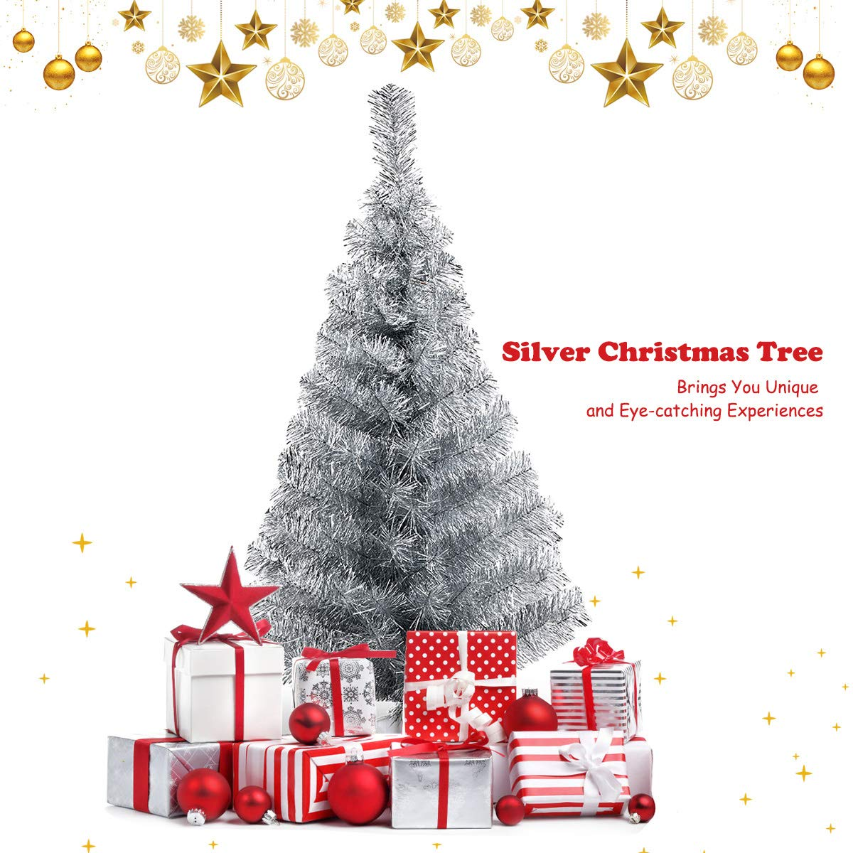 Goflame 3ft Silver Pencil Christmas Tree, Artificial Slim Tree - GoflameUS