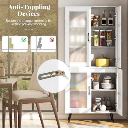 Goflame Kitchen Pantry Cabinet 70.5" Tall Cupboard with 4 Transparent Doors