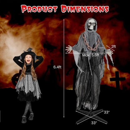 Goflame 6.4 FT Halloween Animatronic Standing Grim Reaper, Halloween Decoration with Chain
