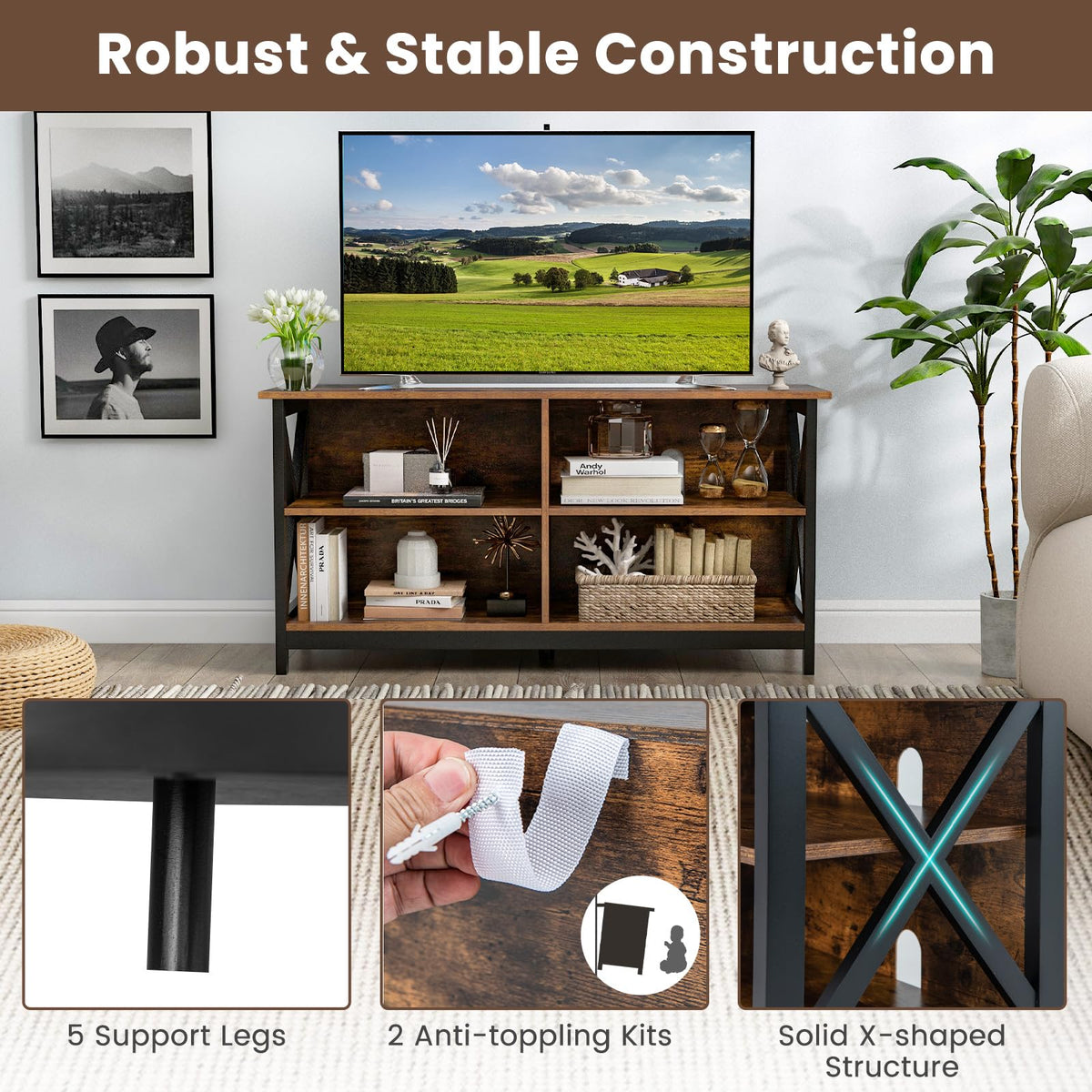 Goflame TV Stands for Living Room - 3-Tier Media Console Table with Storage Shelves