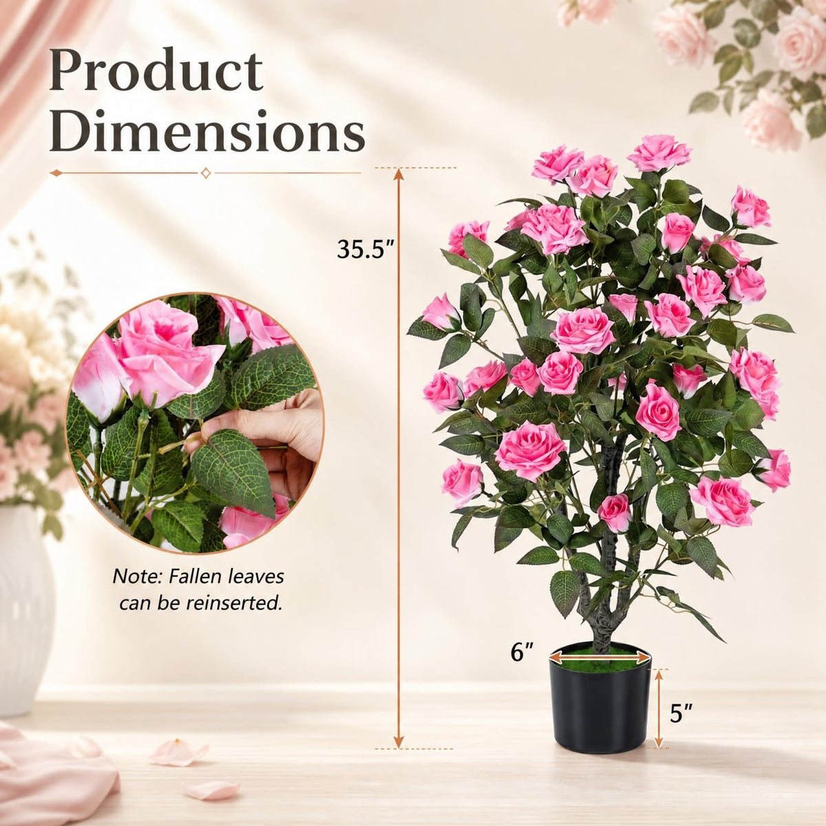 GOFLAME 35.5" Artificial Rose Tree with Pot for Outdoor(1/2)