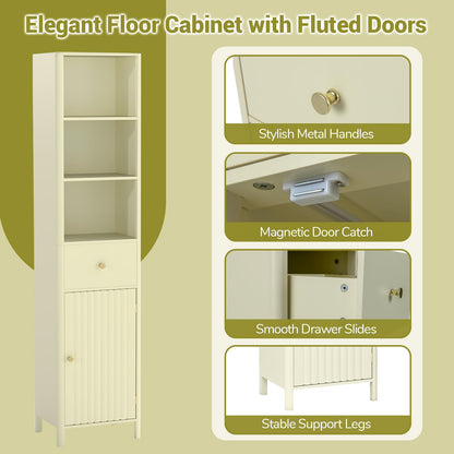 Goflame 67 Inch Tall Bathroom Cabinet, Narrow Floor Cabinet with Fluted Door