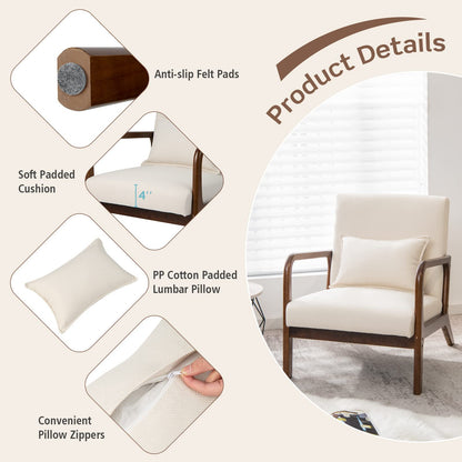Goflame Modern Accent Chair with Pillow - Comfy Upholstered Lounge Armchair with Anti-Slip Felt Pads
