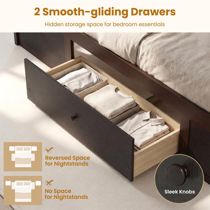 Goflame Full/Twin Size Rattan Bed Frame with 2 Storage Drawers