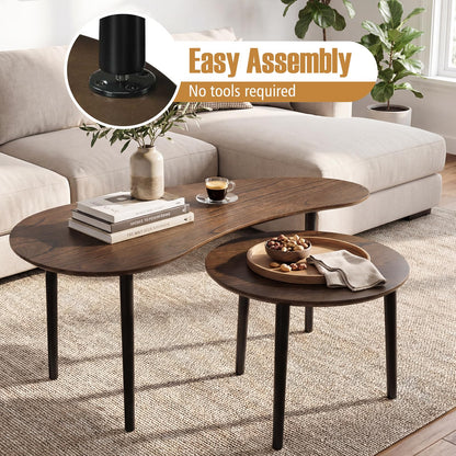 Goflame Nesting Tables Set of 2 | Mid Century Modern Coffee Tables with Solid Wood Support Legs