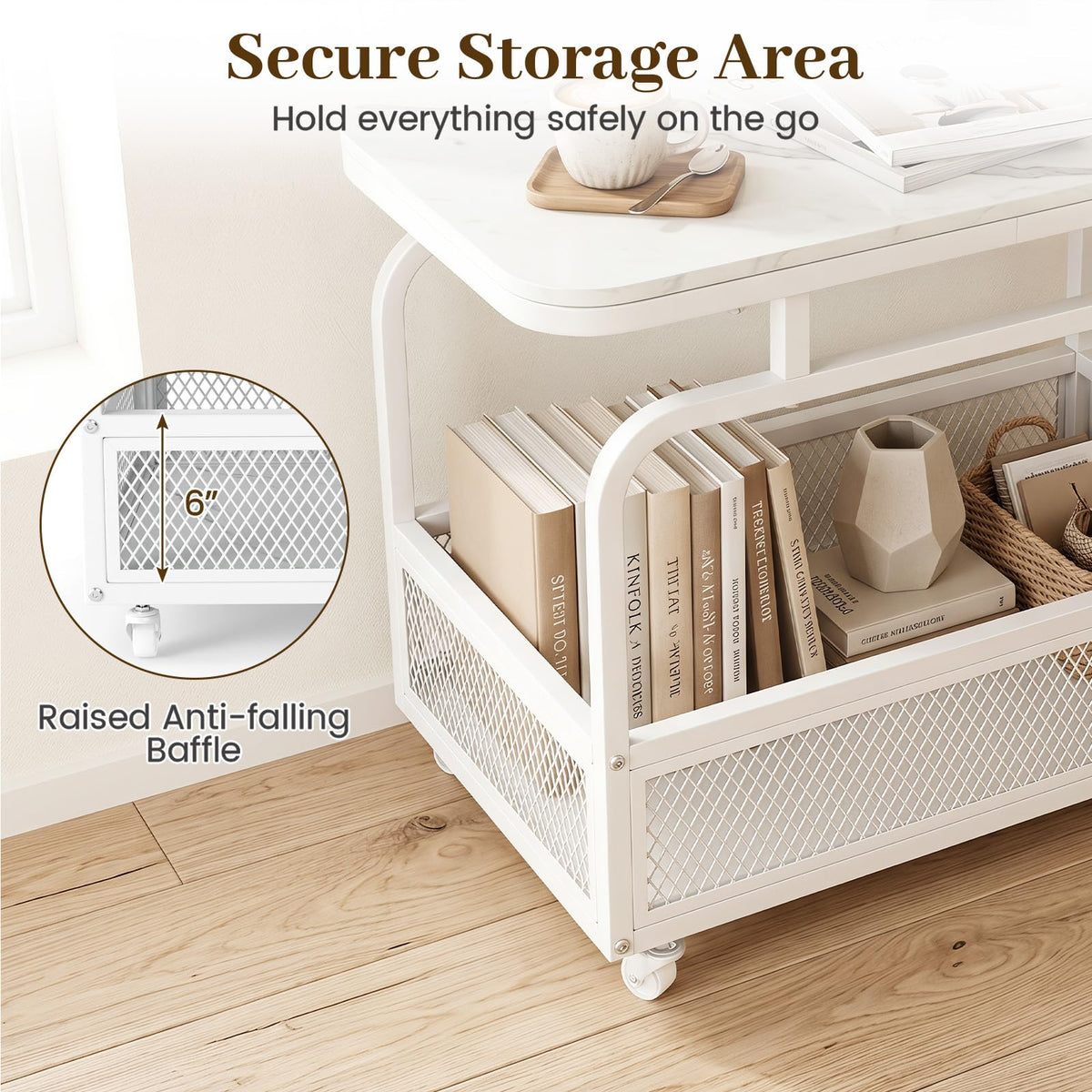 Goflame Rolling Side Table | 2-Tier End Table with Mesh Storage Basket (1/2)