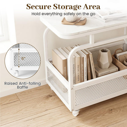Goflame Rolling Side Table | 2-Tier End Table with Mesh Storage Basket (1/2)