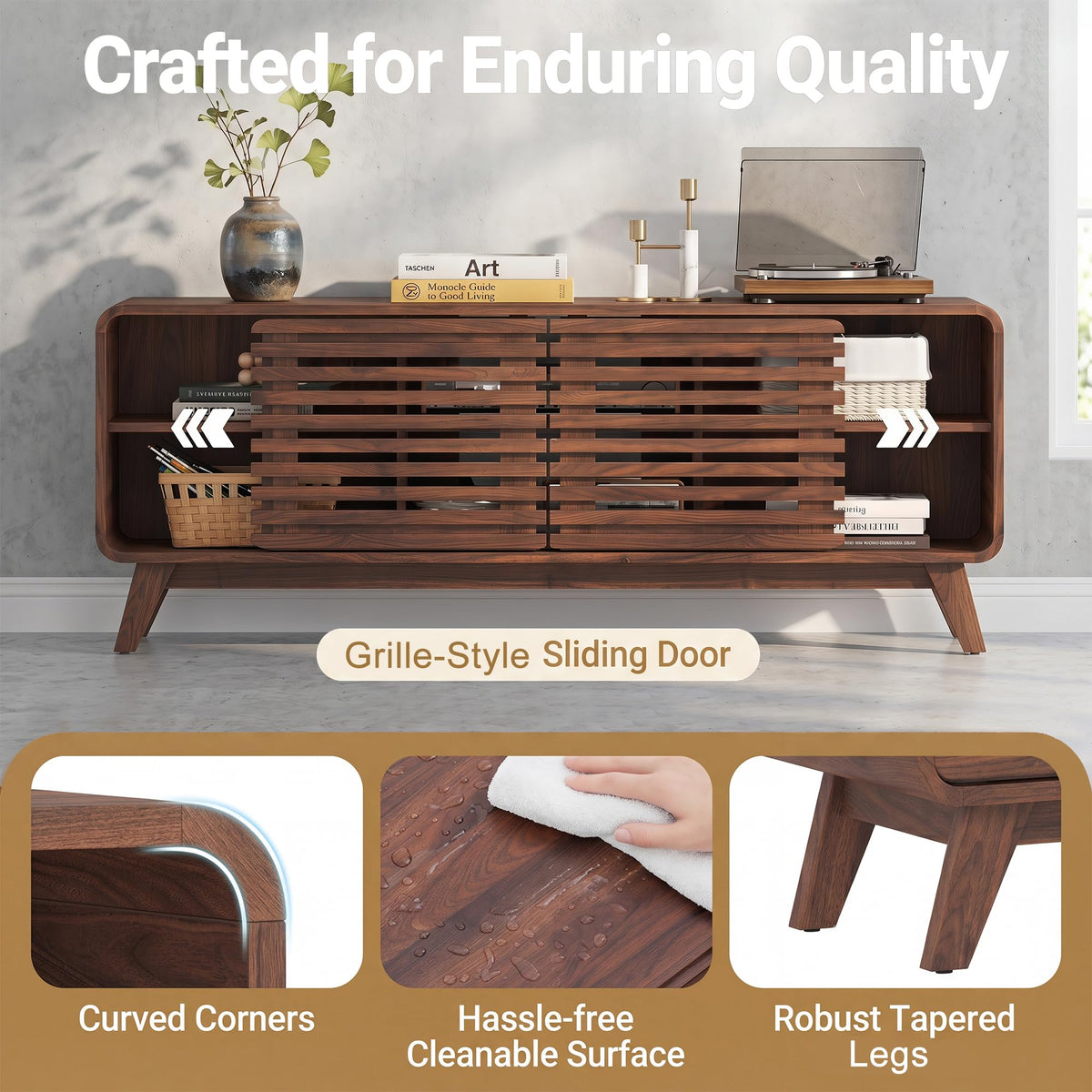 Goflame 58" Mid Century Modern TV Stand for 65 inch TV with Grille Doors