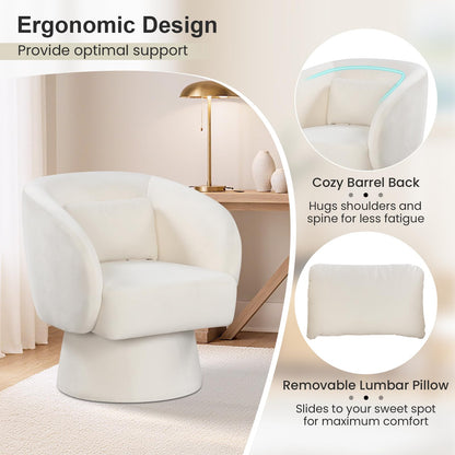 Goflame Swivel Accent Chair Upholstered Barrel Chair with Curved Back & Removable Lumbar Pillow