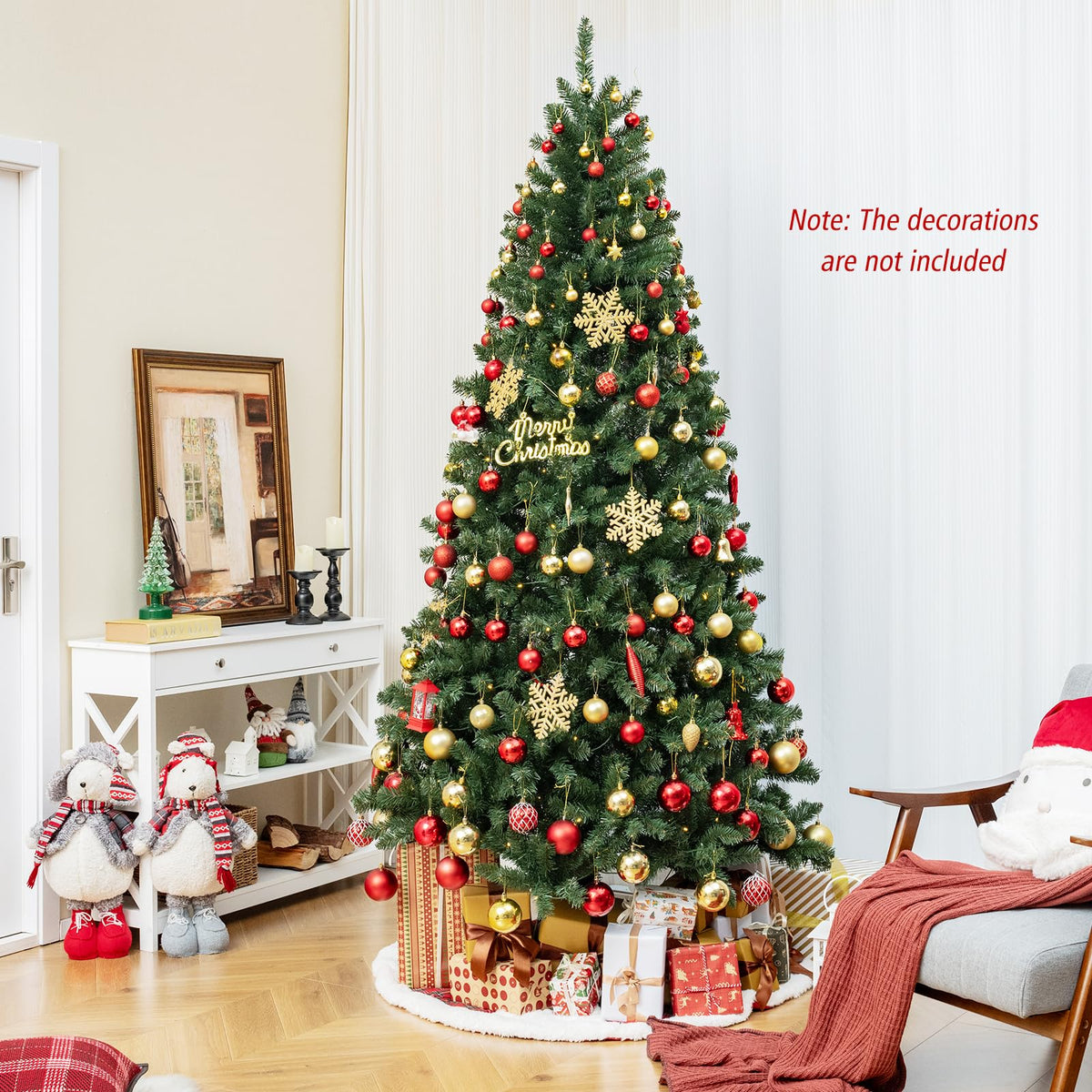 Goflame 8ft Pre-Lit Christmas Tree, Artificial Hinged Xmas Tree with 400 Warm White LED Lights