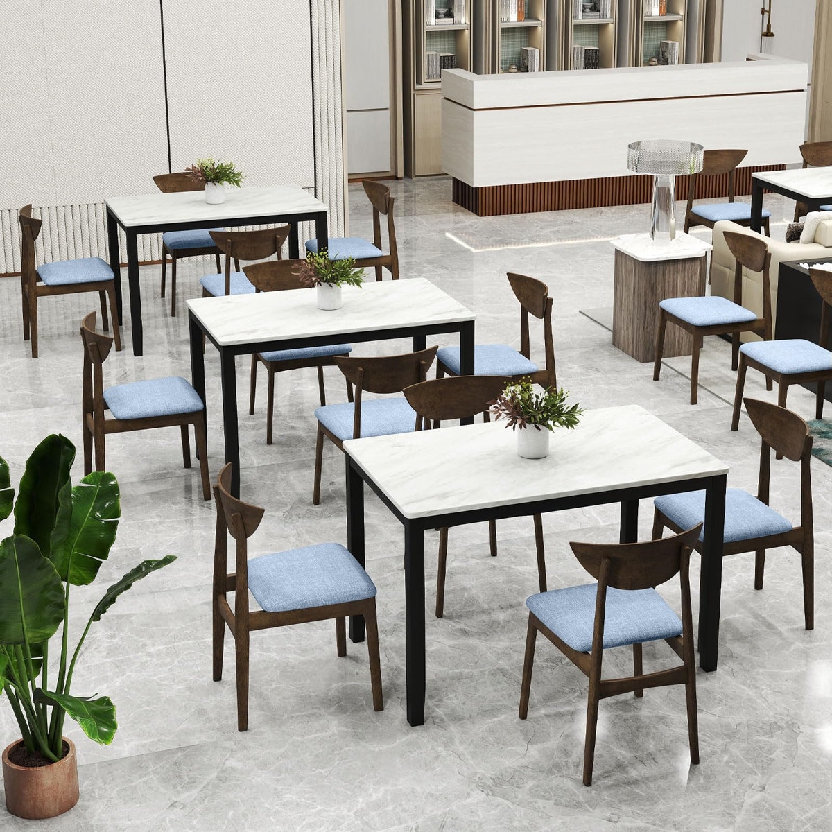 Goflame Wooden Dining Chairs Set of 2/4 Linen Fabric Upholstered Kitchen Chairs
