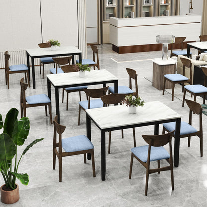 Goflame Wooden Dining Chairs Set of 2/4 Linen Fabric Upholstered Kitchen Chairs
