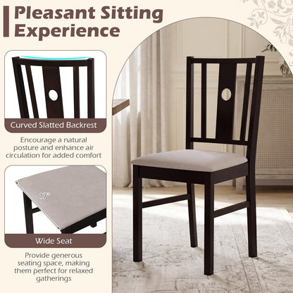 Goflame Wood Dining Chairs w/Fabric Padded Seat & Slatted Curved Back (2/4)