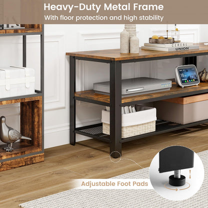 Goflame TV Stand for Bedroom and Living Room - 3-Tier Industrial Entertainment Center with Open Storage Shelves