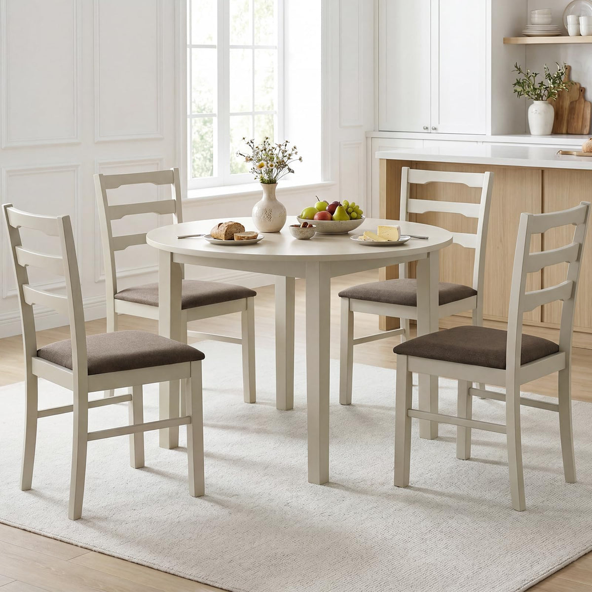 Goflame Wood Farmhouse Upholstered Kitchen Chairs with Ladder Back Design (2/4)