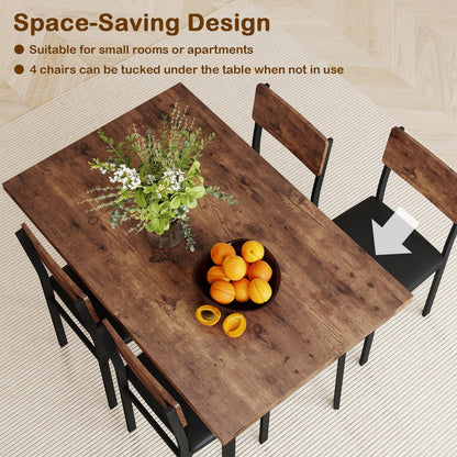Goflame 5-Piece Dining Table Set for 4 People Industrial Kitchen Table and 4 PU Leather Chairs