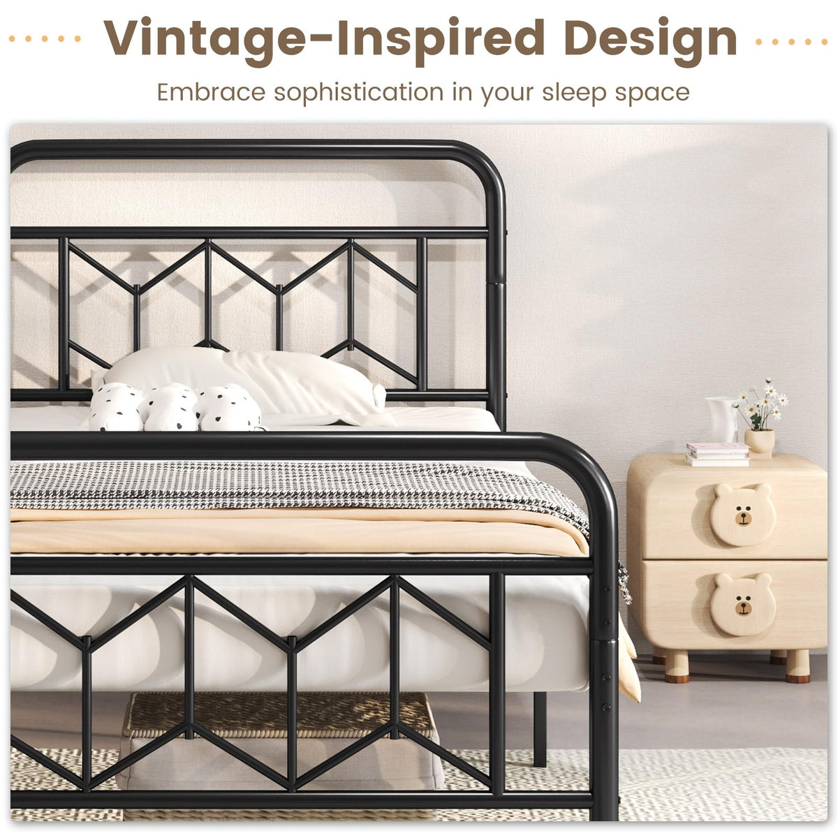 Goflame Metal Twin Bed Frames with Victorian Style Headboard & Footboard, Heavy Duty Slats Support Mattress Foundation