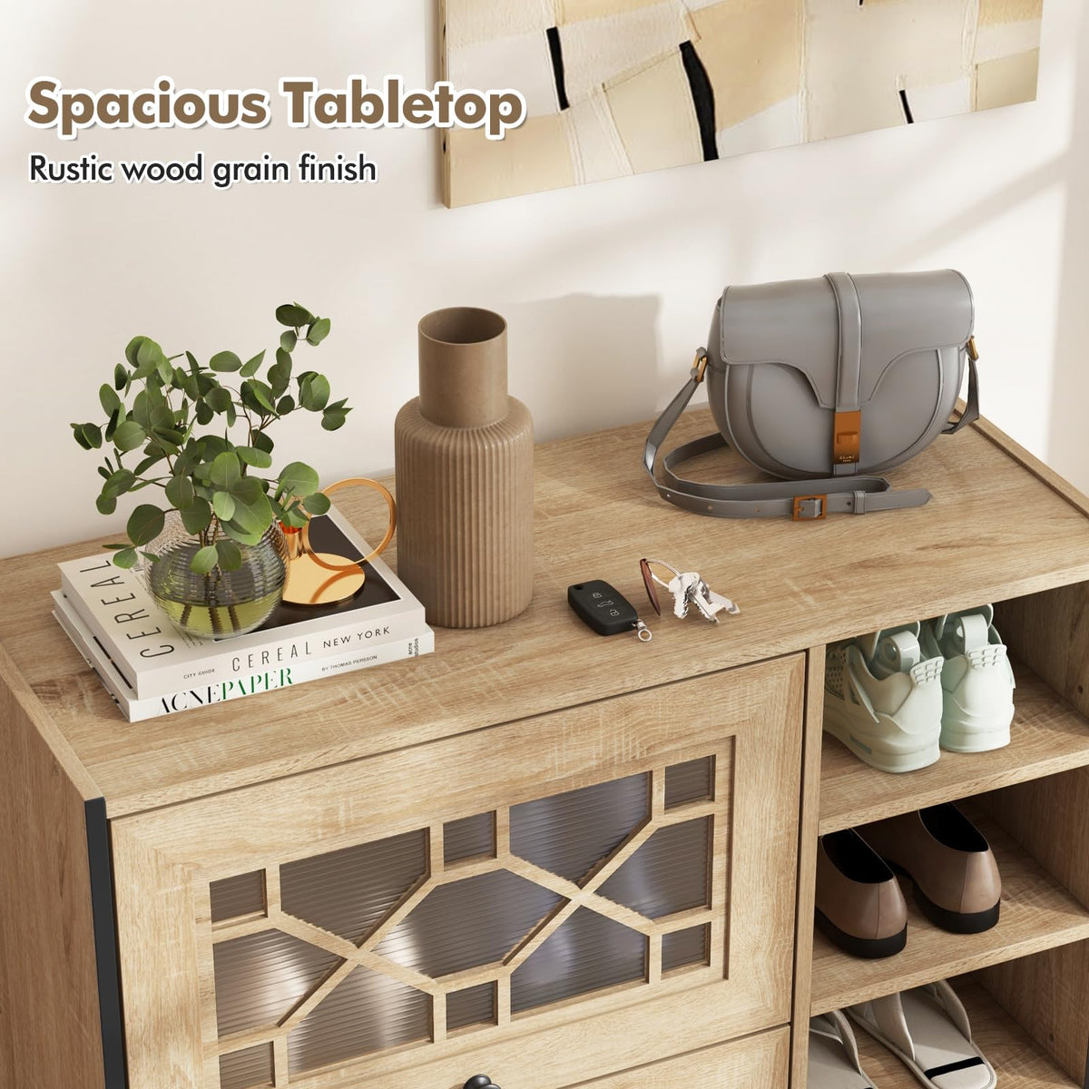 Goflame Shoe Cabinet with Flip & Slide Doors, Shoe Storage Cabinet with Adjustable Cube Shelves(Decorative Doors)