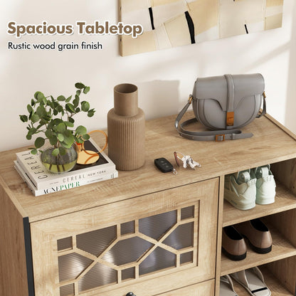 Goflame Shoe Cabinet with Flip & Slide Doors, Shoe Storage Cabinet with Adjustable Cube Shelves(Decorative Doors)