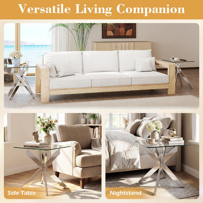 Goflame Glass Side Table Square Sofa Couch End Table