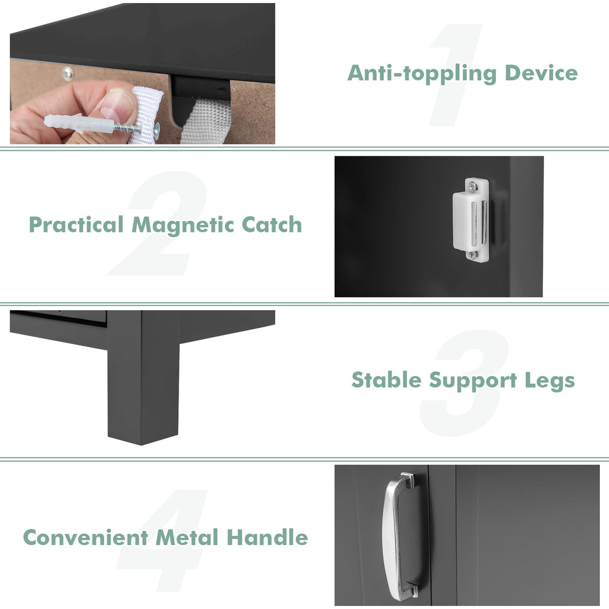 Goflame Narrow Bathroom Storage Cabinet - Corner Unit with Open Compartment, Adjustable Shelf