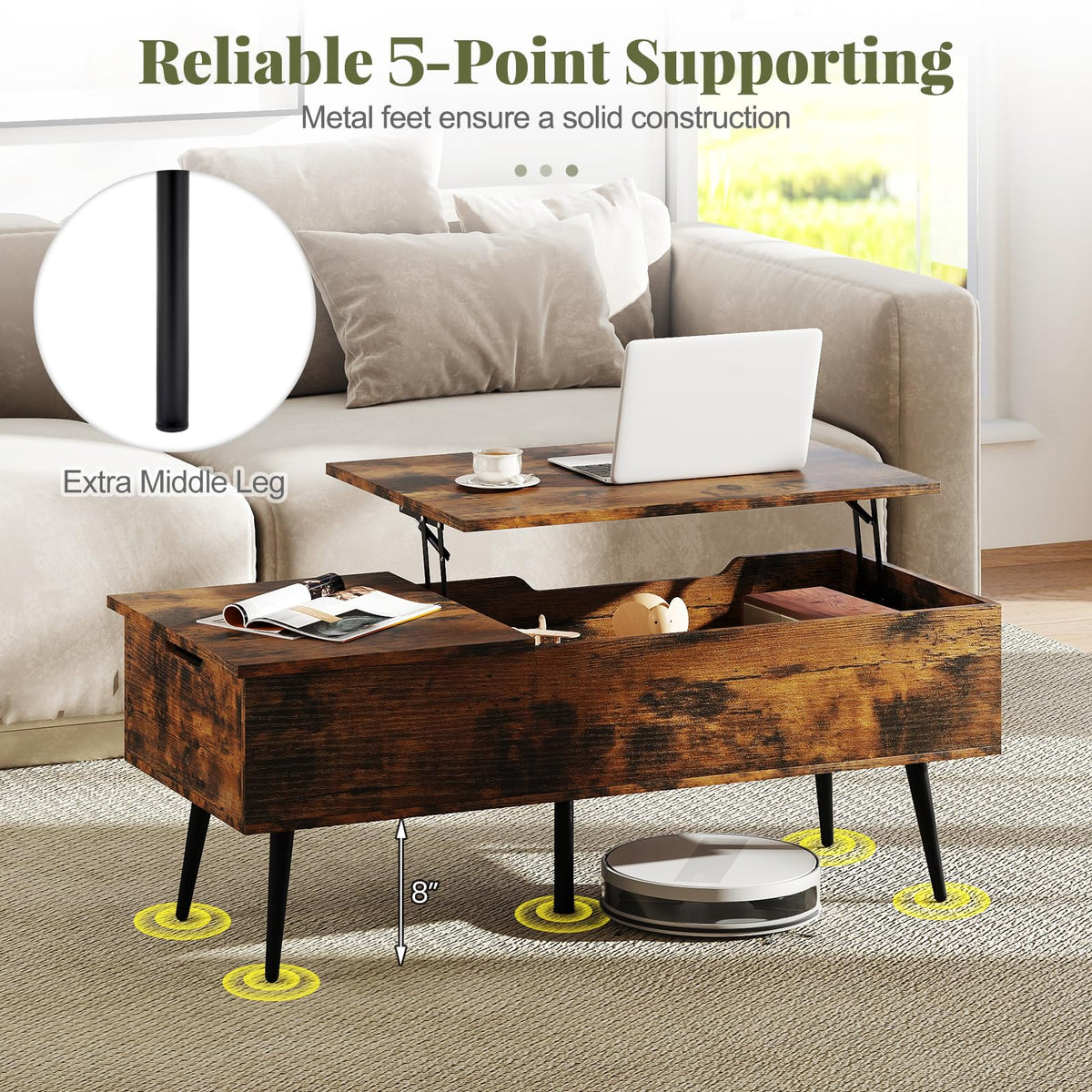 Goflame Lift Top Coffee Table for Living Room