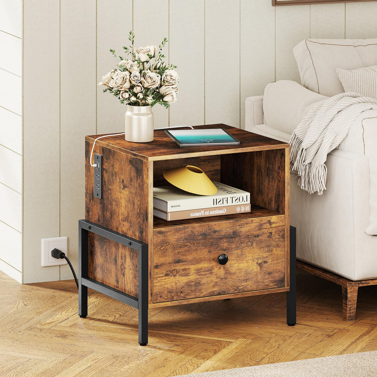 Goflame Nightstand with Charging Station