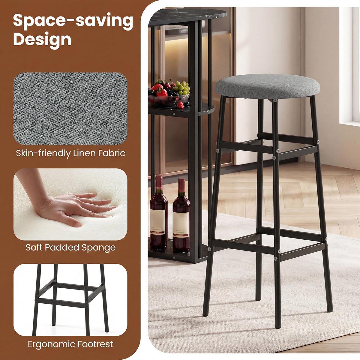 Goflame 3 Pieces Bar Table Set for 2 with 2 Padded Stools