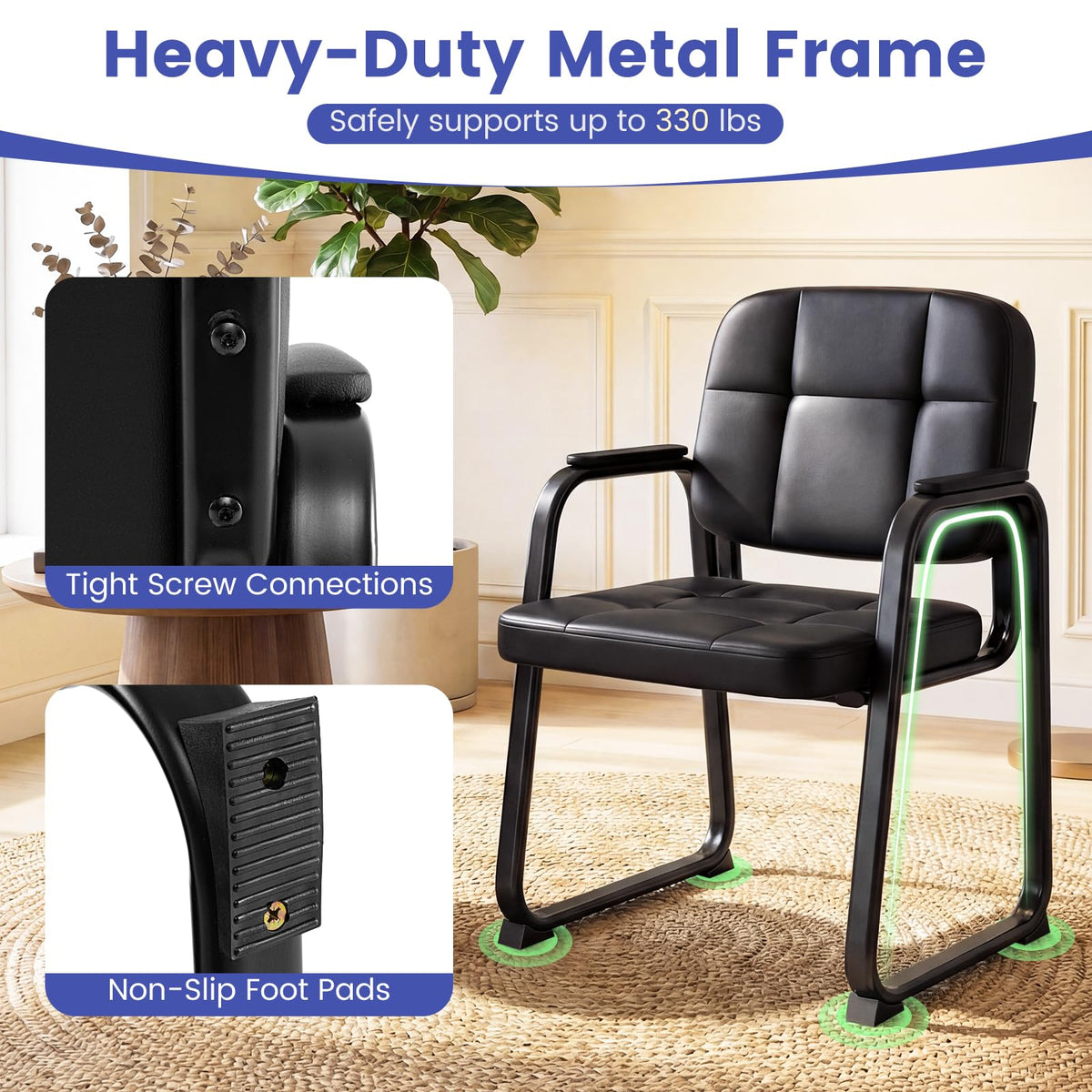 Goflame Waiting Room Leather Office Reception Chairs with Padded Armrests