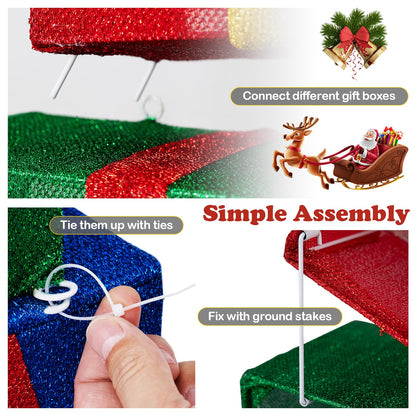Goflame Christmas Lighted Gift Boxes Set of 4 | Light Up Present Boxes with Colorful Bows