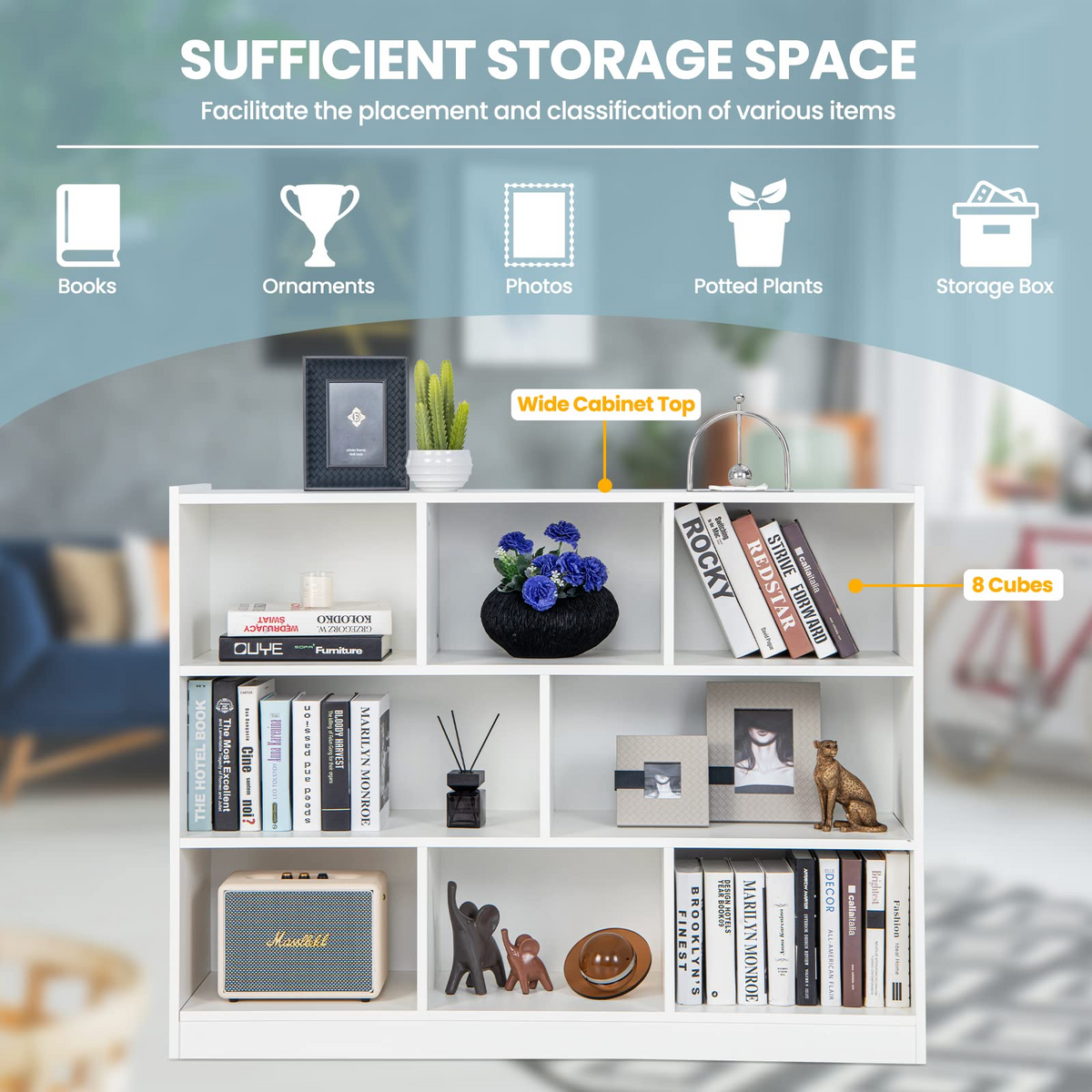 8 Cube Bookcase, Freestanding 3-Tier Open Bookshelf - Goflame