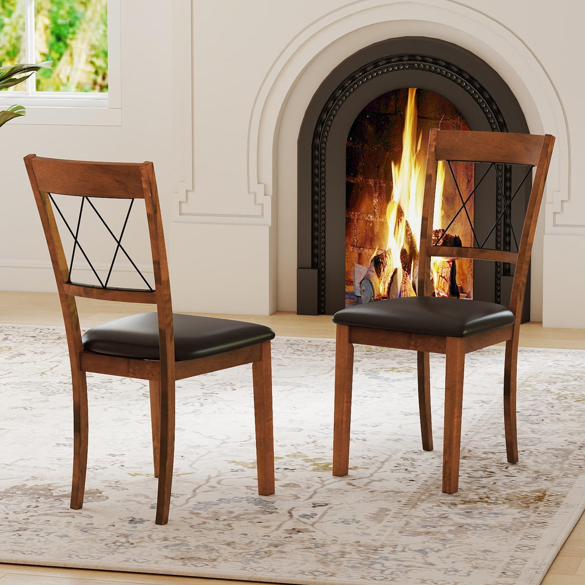 Goflame Wooden Armless Kitchen Chairs Set of 2/4 w/Elegant Hollowed Backrest