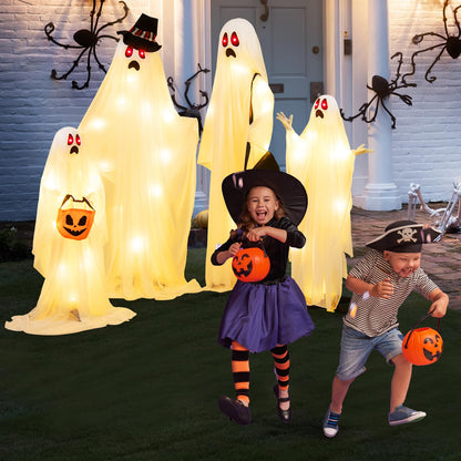 Goflame Halloween Light Up Family Ghosts, 4 PCS LED Glowing Halloween Ghosts