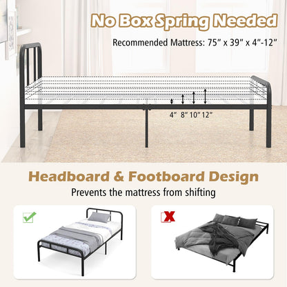 Goflame Twin Size Bed Frame, Modern Metal Platform Bed with Headboard and Footboard, Heavy Duty Steel Slat Support Mattress Foundation