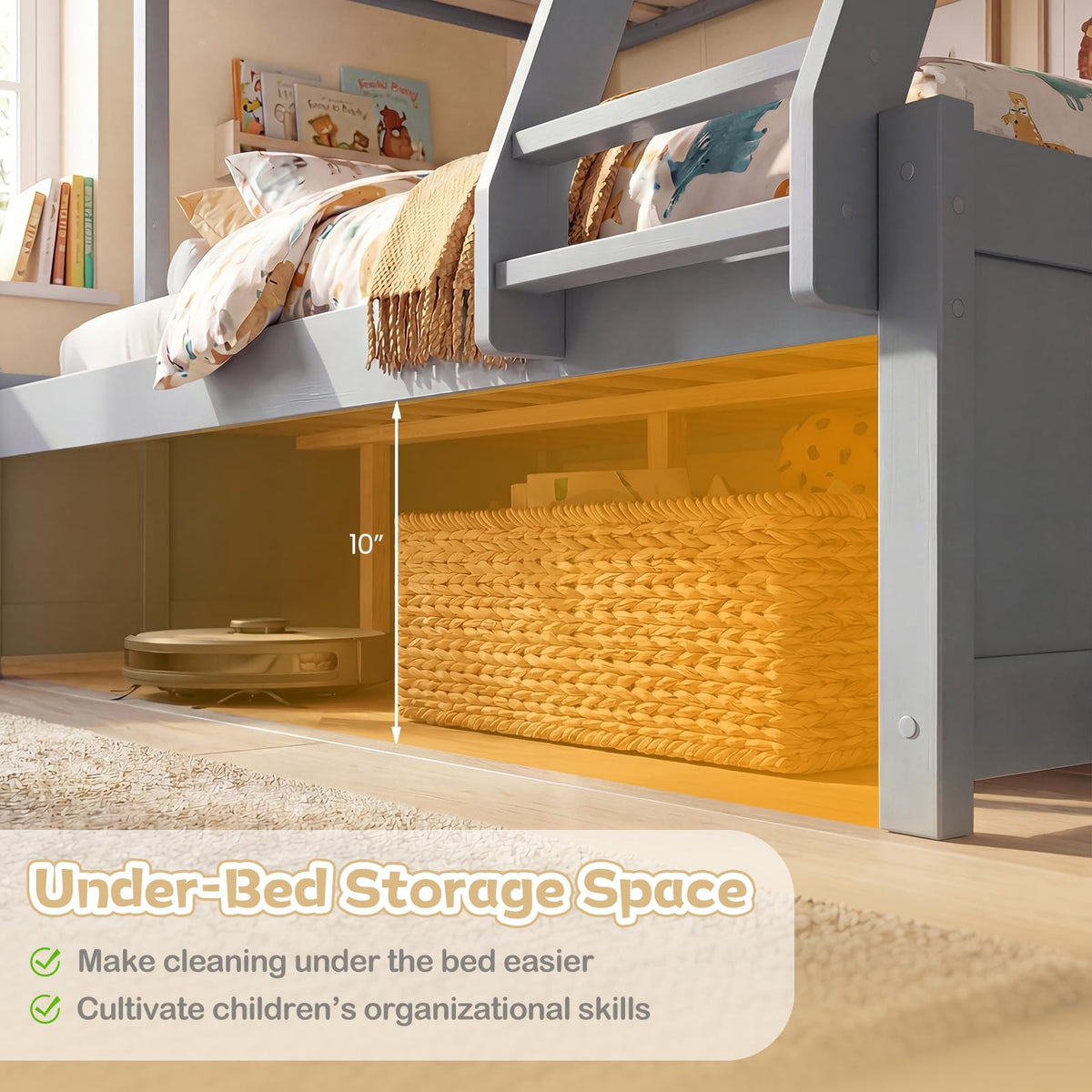 Goflame Twin Over Full Bunk Bed Wood Bunk Bed